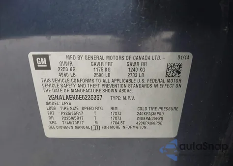 2014 Chevrolet Equinox Ls z USA, uszkodzony, nr VIN 2GNALAEK6E6235357